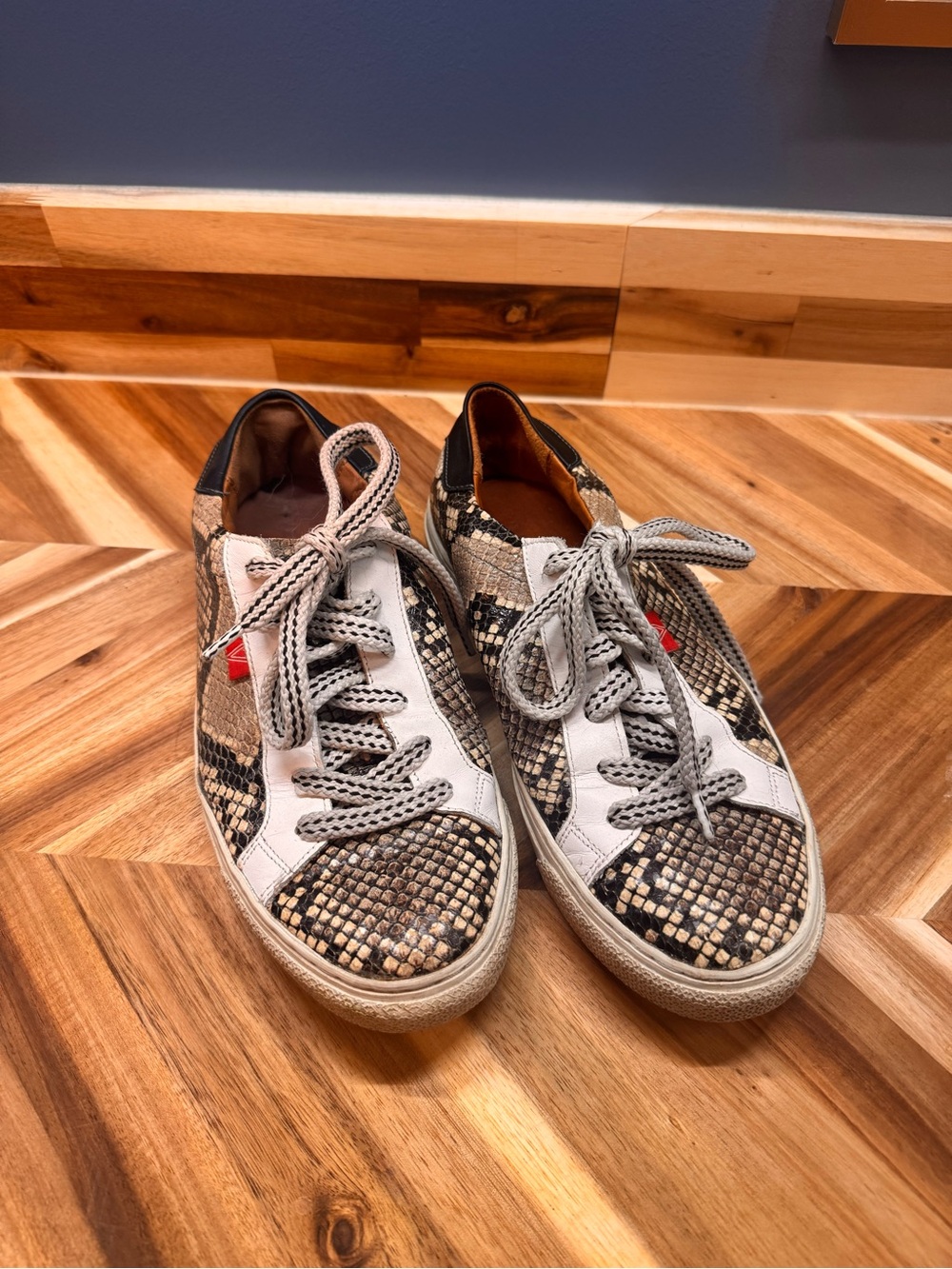 Veronica Beard Snake-Print Sneakers in Beige and Black
